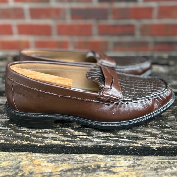 Hitchcock Wide Shoes for Men Croc Moc Brown Leather Penny Loafer Sz 11 5E G8 - Picture 2 of 12